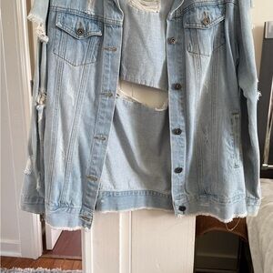 Stylish Light Blue Distressed Denim Jacket